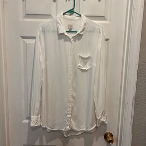 A New‎ Day Womens White Rayon Long Sleeve Button Down Shirt Top Large Lagenlook